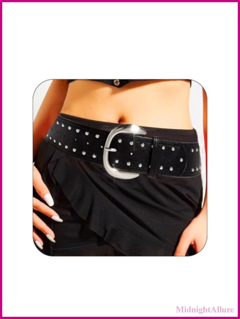 Punk Studded Wide Belt PU Leather Chunky Waist Belt Western Cowgirl